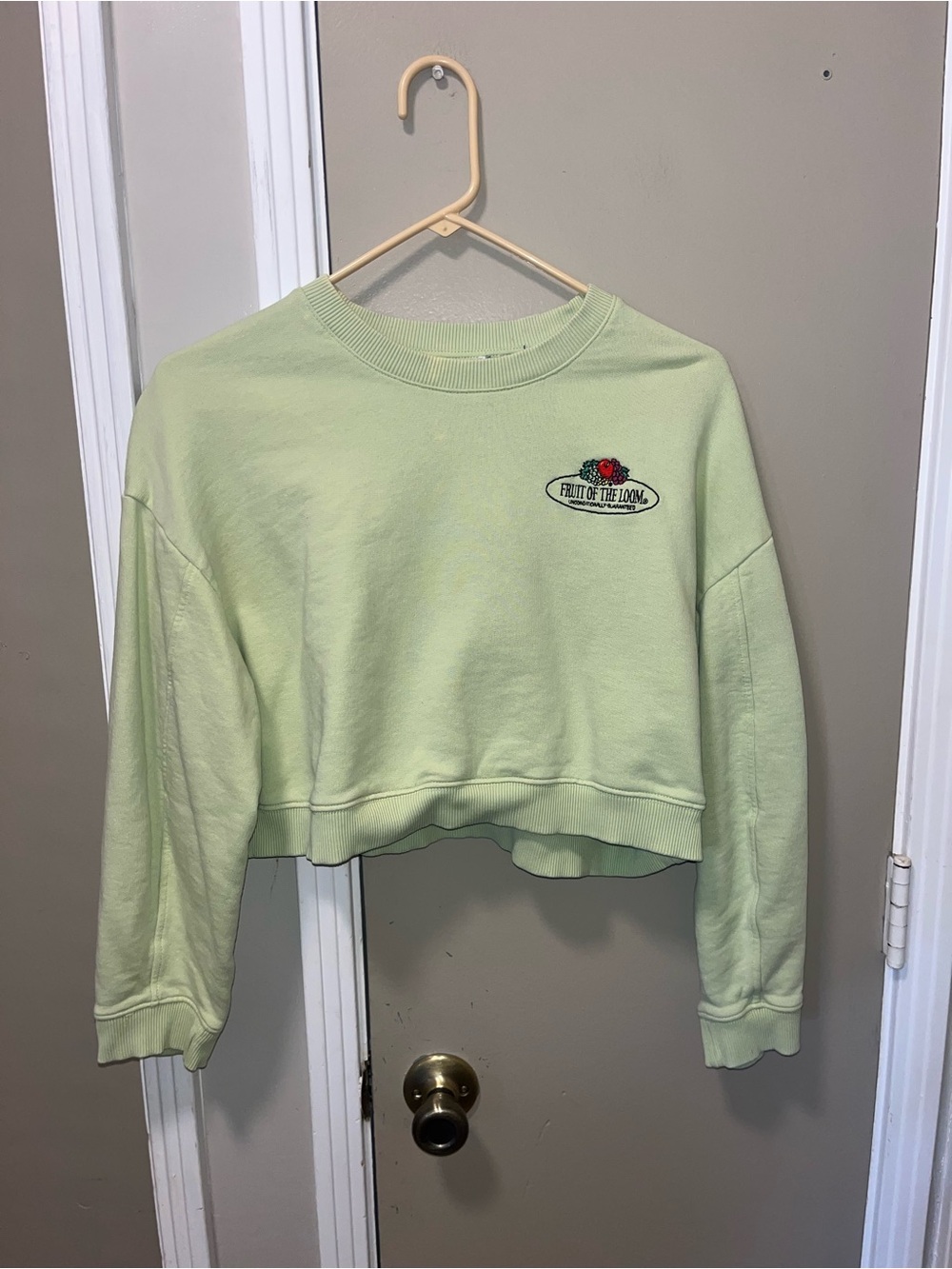 Zara Fruit of the Loom Cropped Green Sweatshirt with Fruit Logo